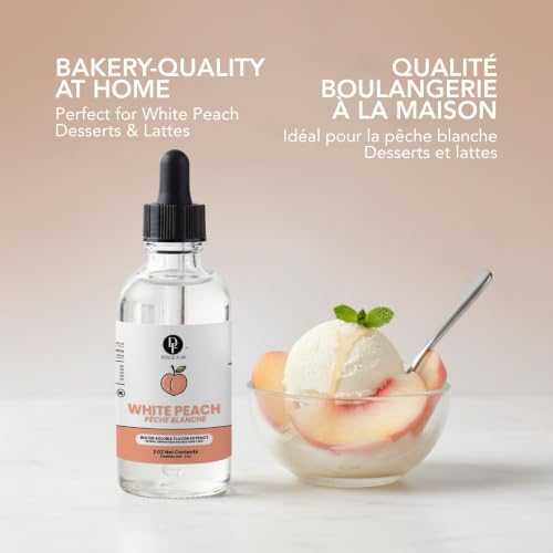 Image of Dolce Flav Natural White Peach Extract 2 oz - Kosher, Sugar-Free, Concentrated Sweet White Peach Flavoring for Beverages, Desserts & Baking, Includes Measured Dropper