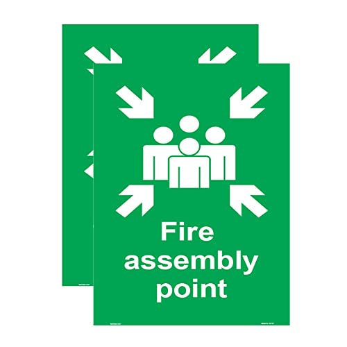 Haobase 2 Pcs Fire Assembly Point Safety Sign Sticker - Self Adhesive Vinyl (20cm x 15cm)