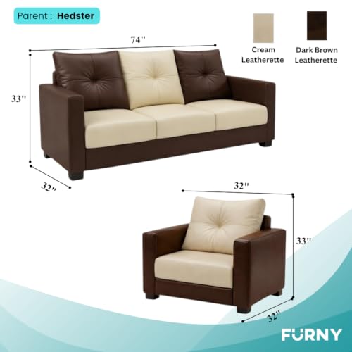 Image of FURNY Heritage 3 Seater + 1 Seater + 1 Seater Fabric Sofa Set (Dark Brown-Cream) with Velvet Finish | Durable Comfort | Ideal for Living Room