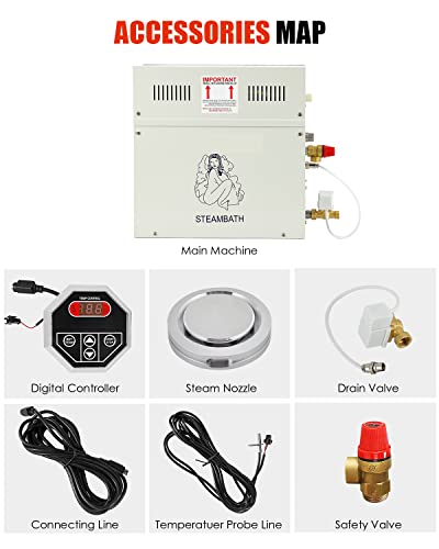 CGOLDENWALL 6KW Steam Sauna Generator Kit 220V for Home Commercial Use, Suitable for Sauna/Shower/Bath/SPA, with Self-draining Sytem, LED Digital Controller for 6 m³ Space- Automatic thermostat 35-55℃