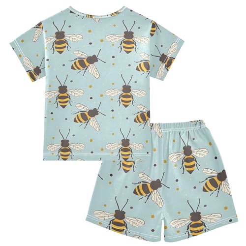 ALAZA Bee Polka Dot Blue Pajamas Short Sleeve 2 Piece Sleepwear Top and Bottom Pajama Set Unisex2