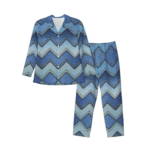 Pyjama homme manches longues en coton imprimé denim bleu dégradé pour la nuit