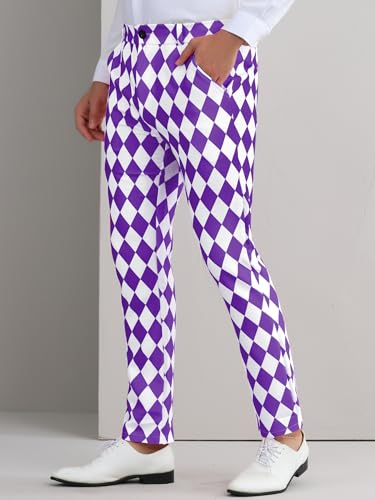 Lars Amadeus Argyle Pattern Pants for Men's Regular Fit Flat Front Party Prom Dress Trousers2
