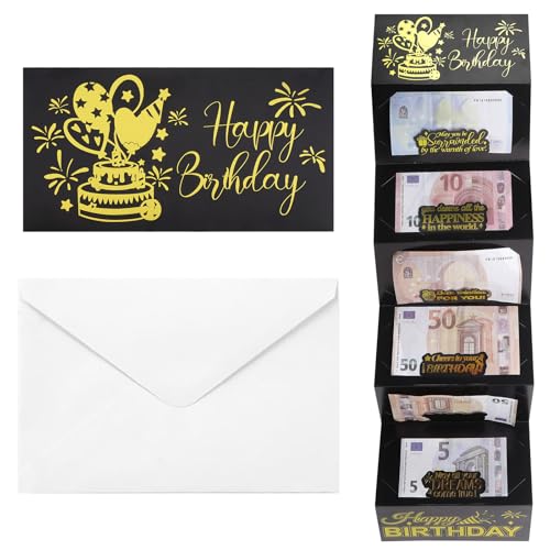 XRVRILE Carte cadeau pour réaliser vos souhaits, Enveloppe à argent pliable, cadeaux hommes et femmes, emballage carte cadeau pour anniversaires mariages confirmations Noël, noir