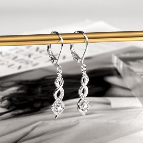 Sterling Silver Drop Dangle Earrings for Women Cubic Zirconia Hanging Dangle Earrings Long Infinity Drop Earring Leverback CZ Earing for Jewelry Gifts3