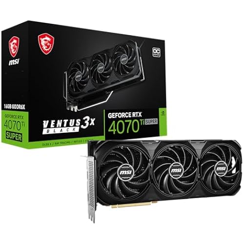 msi GeForce RTX 4070 Ti Super 16G Ventus 3X Black OC Graphics Card (NVIDIA RTX 4070 Ti Super, 256-Bit, Extreme Clock: 2655 MHz, 16GB GDRR6X 21Gbps, HDMI/DP, Ada Lovelace Architecture)