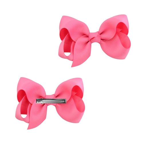 YHT 2Pack Girls 3 inch Hair Clips for Baby,Kids,Grosgrain Ribbon Bows Hair Accessories for Toddler,Teens,Ponytail Holder Bow in Pairs for Children,Women,Pink