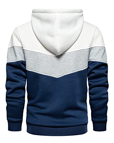 LBL Men's Hoodies Colour Block Hooded Sweatshirts Drawstring Fleece Hoodie with Side Pockets White S - Image 2