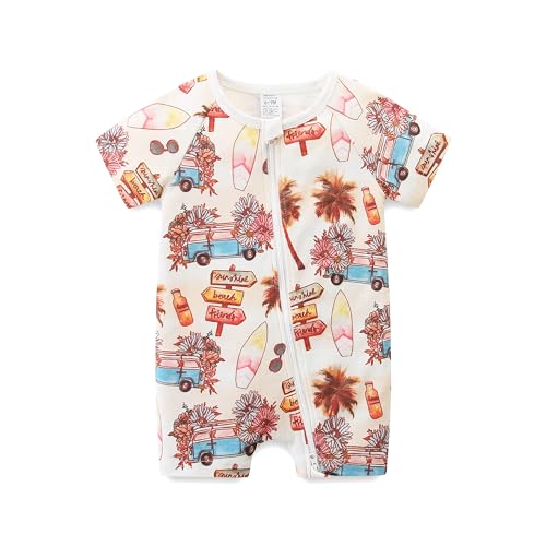 Image of Babymine Baby Boy Girl Romper Short Sleeve 100% Cotton Bodysuit Outfits 2 Way Zipper Jumpsuit