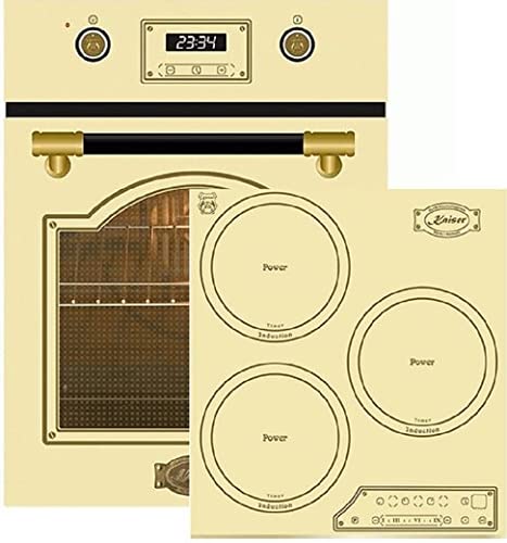 Kaiser Olan Induktions Herd-Set EH 4796 ElfAD+KCT 4795 ElfFI AD, Backofen Einbaubackofen 45 cm, Autark, 50 L, 9 Funktionen+60, Kochfeld, Metallplatten Bronze, 4 QickHeat Zonen, Elfenbein