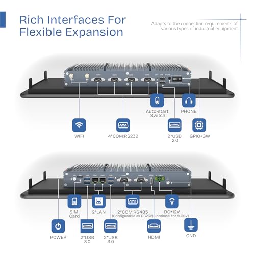 Image of 18.5 inch Fanless Industrial Panel PC,16:9 Embedded 10 Point Touch PC,Windows 11 IP65 All-in-One Computer,Auto Power-on,for Factory,Automation,Kiosk,Business (I3-1215U, 8G RAM 1TB SSD)
