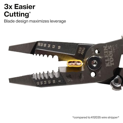 Image of Klein Tools 12075 Heavy-Duty Wire Strippers, Forged Design, Self-Opening Wire Stripping Tool, Electrical Pliers with Shear Cutter, Cable Stripper Tool, Straight Handle