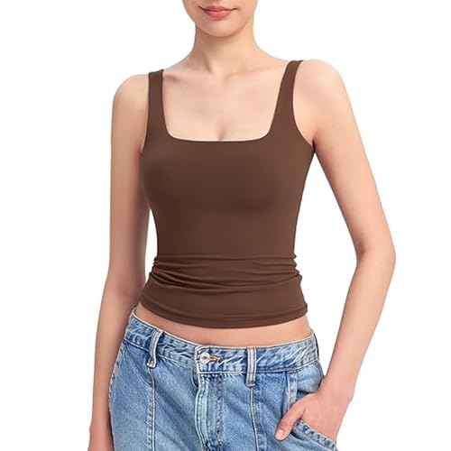 La mejor selección de Camisetas de tirantes para Mujer - los preferidos. 42 CXJYSD Camiseta Sin Mangas con Cuello Cuadrado para Mujer (MX/US, Alfa, X-Grande, Regular, Regular, Marrón)