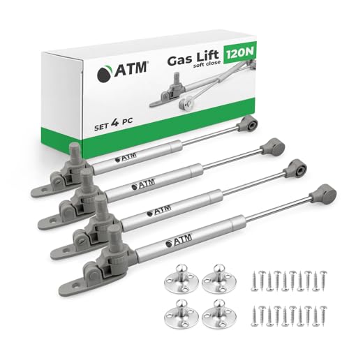 ATM® Gasdruckdämpfer mit Bremse für Möbel- und Klappenfronten, 247 mm | Soft-Close | Öffnungswinkel 80° - 100° | Robuste und einfache Montage | 4 Stück | Kraft: 120N ATM® Gasdruckdämpfer mit Bremse für Möbel- und Klappenfronten, 247 mm | Soft-Close | Öffnungswinkel 80° - 100° | Robuste und einfache Montage | 4 Stück | Kraft: 120N