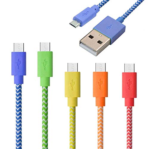iSeeker [5-Pack] High Speed 6.6ft/2m Nylon Braided Tangle-Free Micro USB Cable for Android, Samsung, HTC, Motorola, Nokia and More