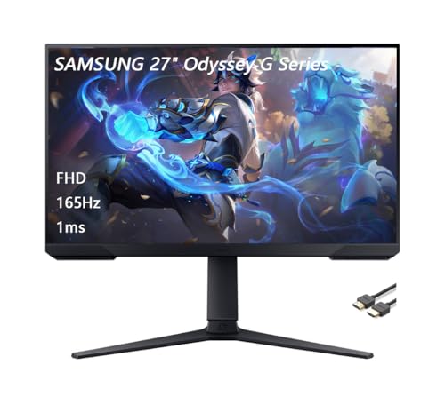 Image of Samsung 27 inch Odyssey G Series LED Gaming Monitor, FHD, 165Hz, 1ms, Eye Saver, Free-Sync Premium, Height Adjustable, VESA Mount Capability, DisplayPort, HDMI, Black, with GSF HDMI Cable