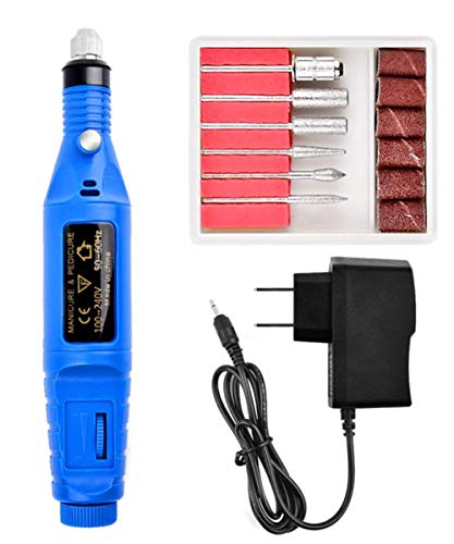Emirde Electric nail file set USB Pen Shape Electric Nail Drill Manicure Filer Kit With 6 Pieces Changeable Drills And Sand Bands for Exfoliating, Grinding, Polishing, Nail Removing(Blue)
