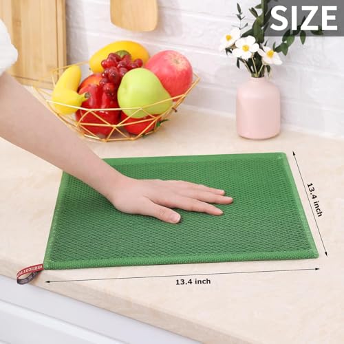 Image of Kitchen Cotton Lint Free Waffle Weave Hand Towels, Quick Drying Dish Cloths, Highly Absorbent Dish Rags Tea Towels Set with Hanging Loop, 13.4 inchx 13.4 inch, Grass Green, Pack of 2