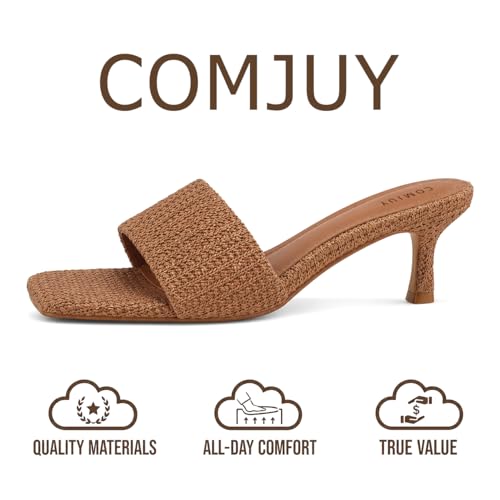 Image of Raffia Sandals Womens Heeled Sandals Comfortable 2 Inch Kitten Heels Lightweight Square Toe Summer heels