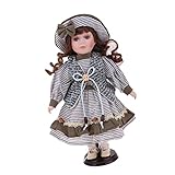 Baoblaze 30cm Porzellanpuppe Vintage Mädchen Stehende Figur mit Rosa Kleid Sammlerstück