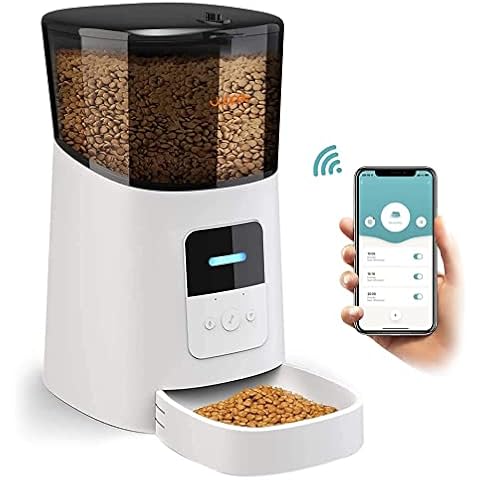 Prupet WiFi Automatic Cat Feeders, 6L Timed Cat Feeder, Cat Food Dispenser with Stainless Steel Bowl, APP Control Pet Feeder, Programmable Portion Control Meals, Granary for Small/Medium Pets