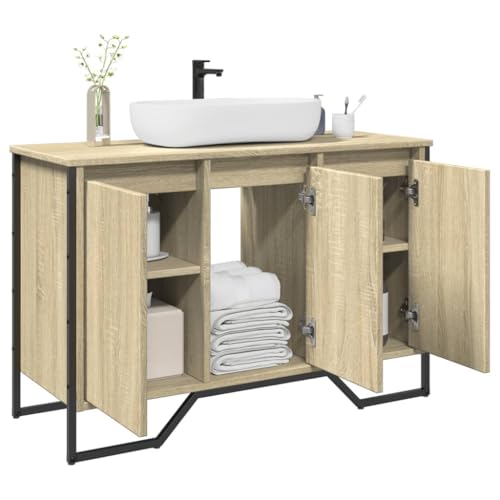 WRJENFSC - Mueble bajo lavabo, roble Sonoma, 91 x 35 x 60 cm, diseño moderno, con recorte para lavabo, resistente, para baño, WC de invitados