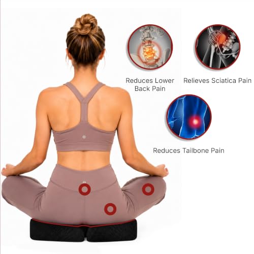 Image of Premium Memory Foam seat Cushion by ValorX USA for Chair Orthopedic Coccyx Cushion for Tailbone Pain, Hip Support Pillow Black