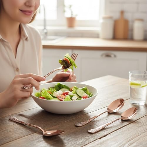 Image of 15 Pcs Rosegold Floaral Stainless Steel Cutlery Set for Dining Table with Spoons and Forks Set + Butterknives - The Perfect Tableware /Flatware