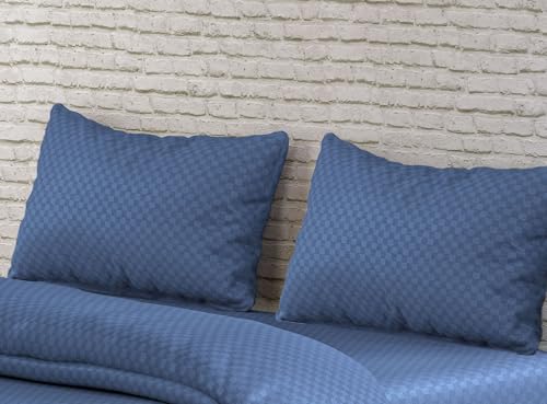 Image of Trance Home Linen 300TC 100% Cotton Jacquard Checks Pillow Covers | Set of 2 Pillow Cases |Standard Size (20 x 30 inch, Med Blue)