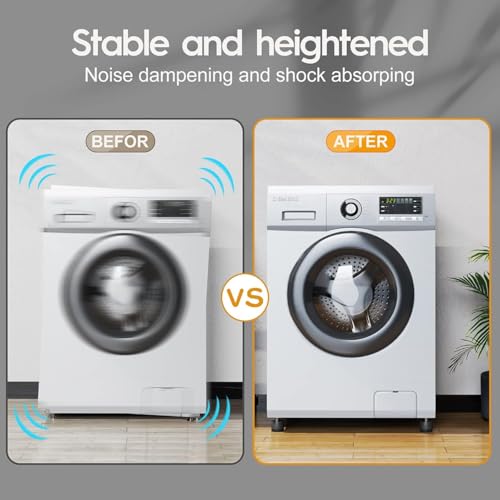 Image of Anti-Vibration Pads for Washing Machine | Heavy Duty Shock Absorbing & Noise Reduction Rubber Pads | Extra Large Adjustable Stand for Front & Top Load Washer, Dryer & Refrigerator