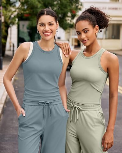 Image of G4Free Workout Tank Tops for Women Slim Fitted Racerback Ribbed Athletic Gym Yoga Tanks Summer Casual