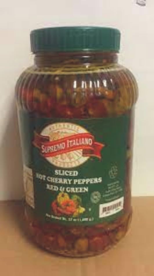 Supremo Italiano Hot Sliced Cherry Peppers 128 FL. OZ (1 Gallon) 3.8 Liters