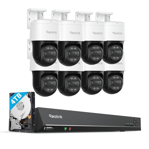 REOLINK 4K PTZ Security Cameras System, IP PoE Outdoor Cameras, Auto Tracking, Human/Vehicle/Pet Detection, 8X Reolink Trackmix PoE with 6X Hybrid Zoom Bundle 1x RLN16-410 NVR with Built-in 