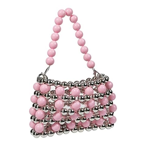 YUSHINY Silver Acrylic Beaded Small Colored WOC Evening Handbag with Detachable Strap Chain, Pink, XS Cover