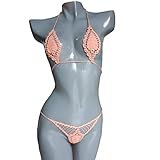 Crochet Extreme Micro G-String Bikini Light Peach Mini Tiny Teardrop Thong Bikini By Trangscrochet