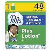 Puffs Facial Tissues Plus Lotion, 1 Cube Box, 48 Facial Tissues per Box, Allergies and Colds (Packaging May Vary)