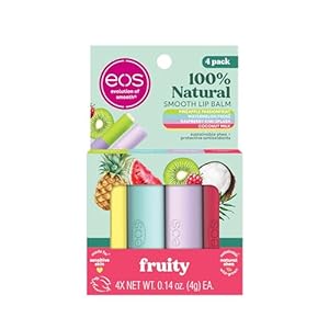 eos 100% Natural Lip Balms- Coconut Milk, Pineapple Passionfruit, Watermelon Frosé & Raspberry Kiwi Splash, All-Day Moisture Lip Care, 0.14 oz, 4-Pack