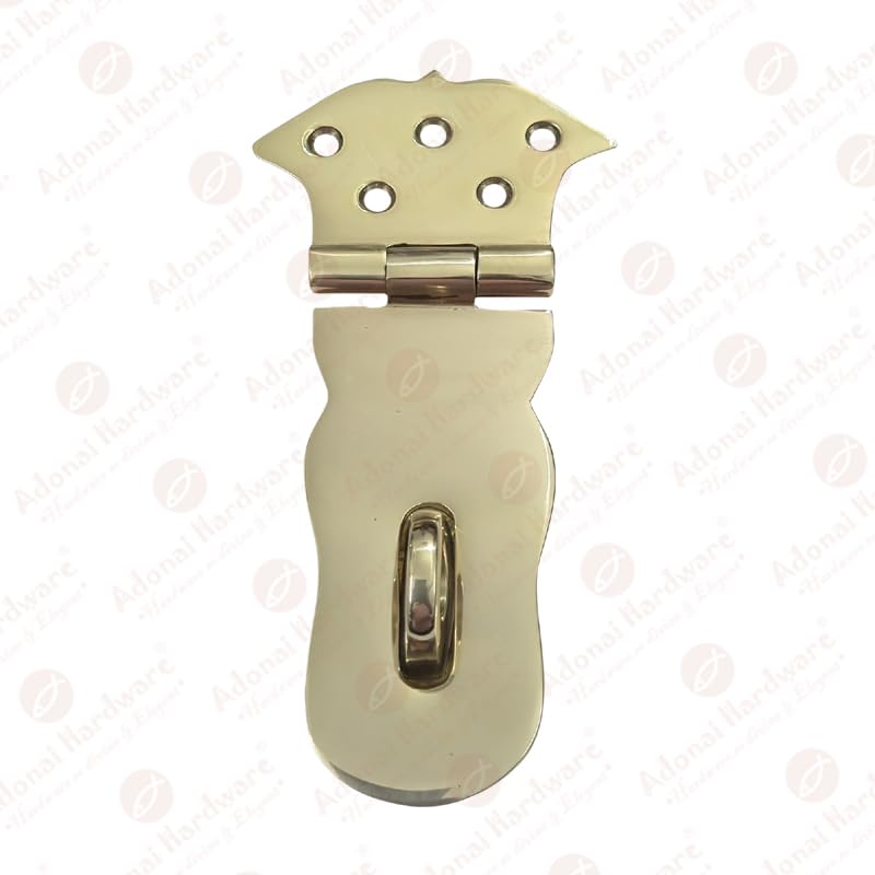 Image of Adonai Hardware inchParan inch Heavy Duty Brass Safety Locking Hasp and Staple Without Texture (4 inch x 2 Pack, Polish Lacquered) for Vintage Pirates Treasure Chest, Trunk, Cases, Furniture & Sheds
