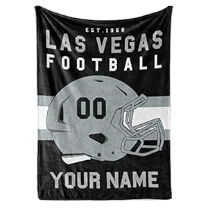 Personalized Football Throw Blanket for Kids and Adults | Warm and Soft Plush | American Football Custom Fan Gift with Helmet Number, Name, City, and Team Colors (50×60 Fleece – Las Vegas)