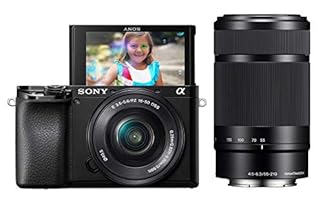 Sony Alpha A6100 Mirrorless Camera with 16-50mm and 55-210mm Zoom Lenses, ILCE6100Y/B, Black