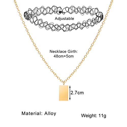 Image of Yellow Chimes Necklace For Women Black Spiraled Choker necklace With Long Gold Tone Chain Rectangular Charm Hanging Necklace For Women and Girls