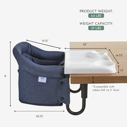 Image of Evolur Hook-On Baby High Chair, Portable Clamp-On Dining Seat with Dishwasher Safe Food Grade Tray, Clip-On Table Chair, Carry Bag, Back Pocket, ASTM Certified, 6-36 Months
