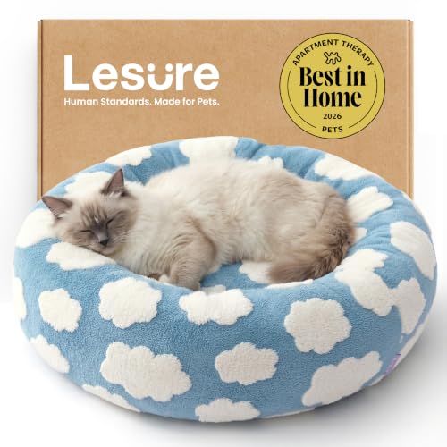 Image of LE SURE Shown on TV Jacquard Donut Cute Cat Beds Indoor,Blue 20x20x6in
