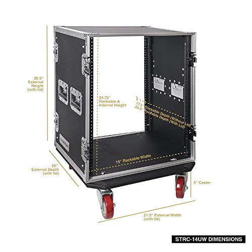 Sound Town 14U Pa/Dj Rack/Road Case, 14-Space, With 21" Rackable Depth, Casters, Plywood, Metal Ball Corners (Strc-14Uw) #TOP5