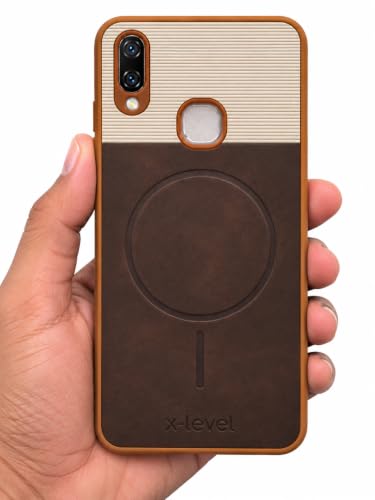 Image of Bintage Mac Safe Design Hard Slim Back Case | Soft Border Camera Protect | Dual PU Leather Finish Back Cover Compatible for Vivo Y95 /Vivo Y93 /Vivo Y91 - White & Cherry Brown