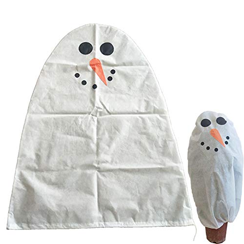 RESOYE 2 Stück 100 x 80 cm Winter-Pflanzenabdeckung mit Kordelzug, niedlicher Schneemann, warme Pflanzenschutz-Beutel für Frost- und Kaltwetter-Pflanzenschutz Cover