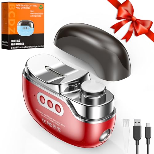 Blissleaf Electric Nail Trimmer, Safe & Easy Electric Nail File, Baby Nail Clipper & Nail Trimmer Kit for Newborn, Toddler, or Children Fingernails LED Light, Storage Case (Red)