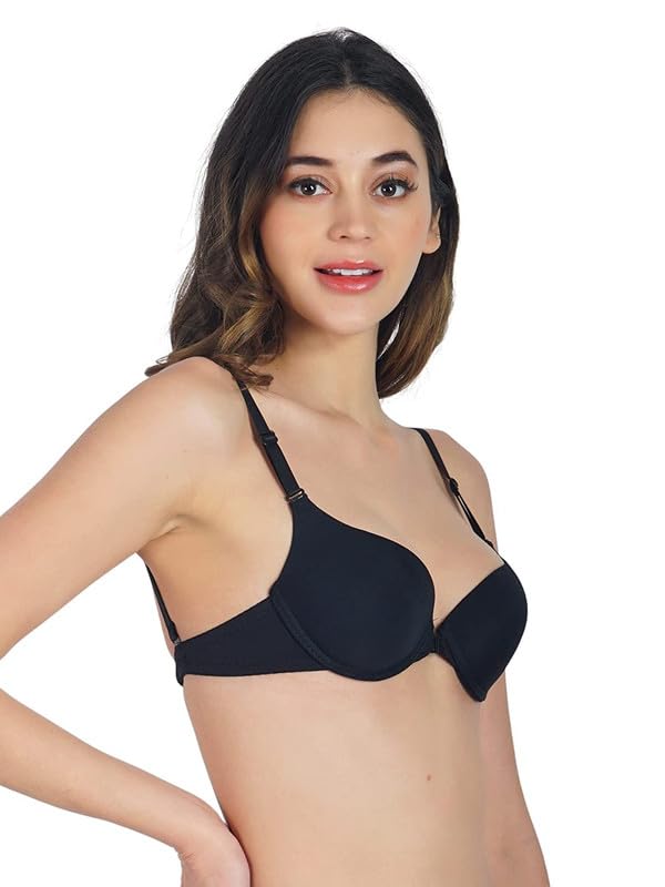 Image of Brachy Front Closure Push-Up Bra for Women, Padded Wired Seamless T-Shirt Bra, Multiway Strap Bra Invisible Fit