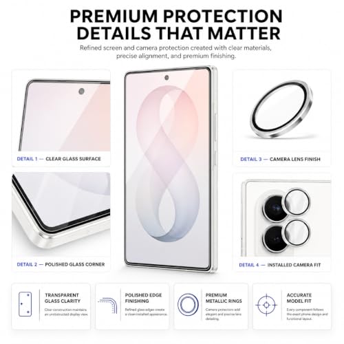 Image of FIRST MART Tempered Glass for Samsung Galaxy Z Fold 8 5G with Silver Camera Ring Guard & Installation Kit | HD Clear Edge-to-Edge Screen Protector, Scratch Resistant, Case-Friendly | Pack of 1