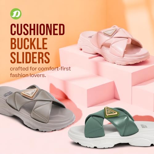 Image of DOCTOR EXTRA SOFT Women's Fashionable Buckle Sliders /Slippers with Cushion FootBed for Adult | Comfortable & Light Weight| Stylish & Anti-Skid| Waterproof & Everyday Flip Flops for Ladies Girls D-521